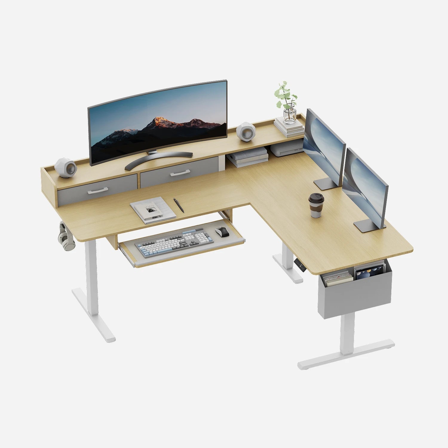 L-Shape With Keyboard Tray Standing Desk - Image 8