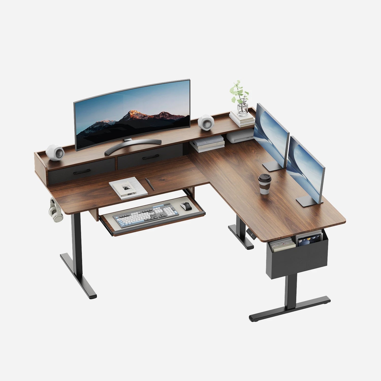 L-Shape With Keyboard Tray Standing Desk - Image 14