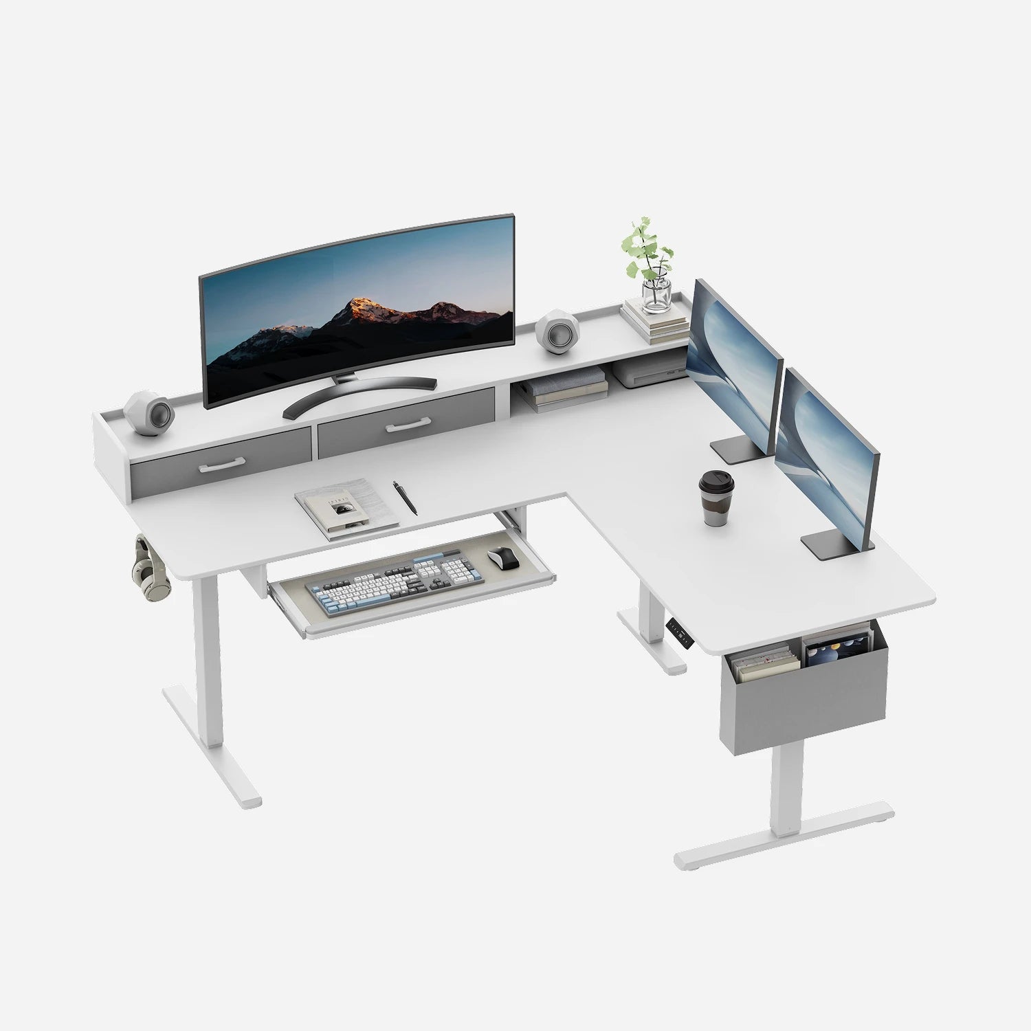 L-Shape With Keyboard Tray Standing Desk - Image 11