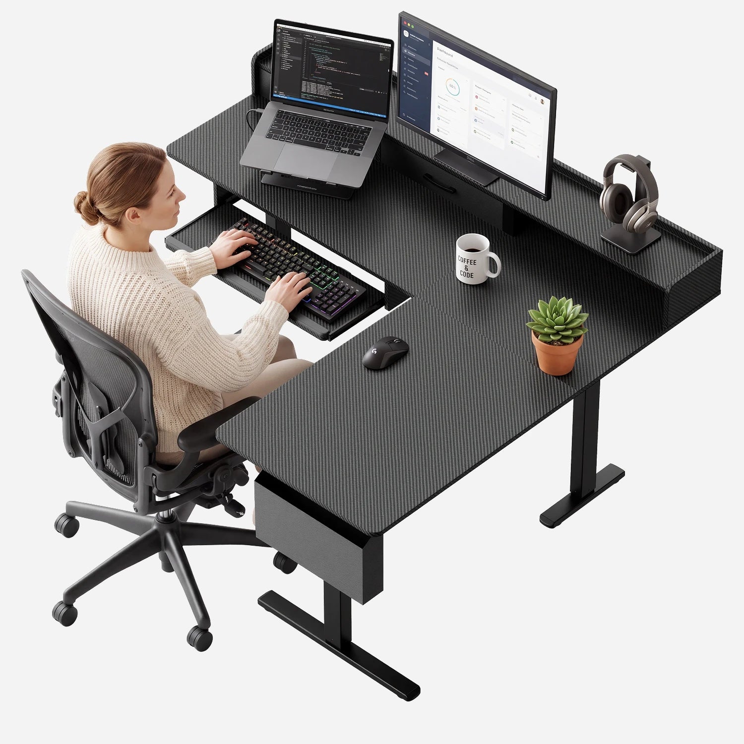 L-Shape With Keyboard Tray Standing Desk - Image 16