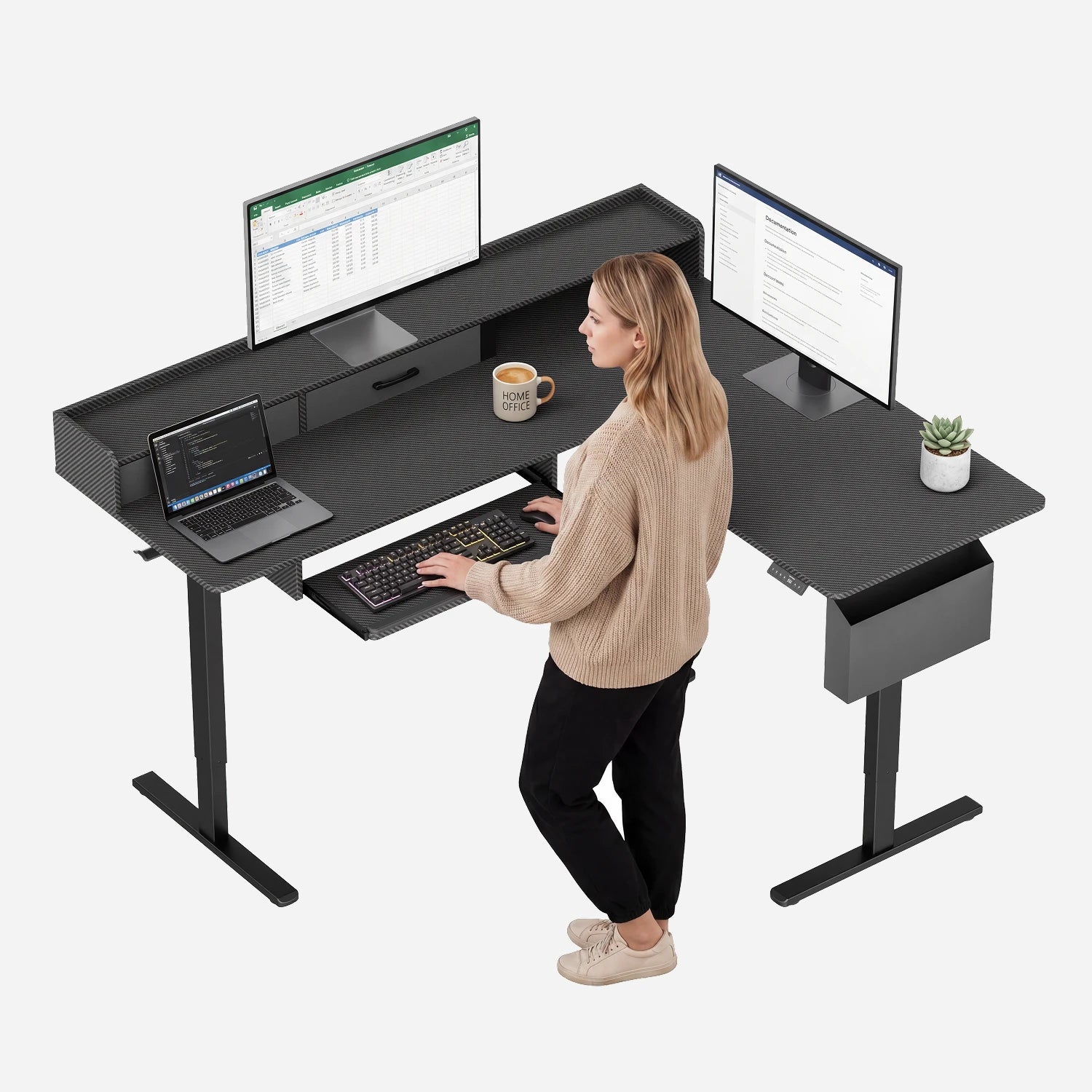 L-Shape With Keyboard Tray Standing Desk - Image 17