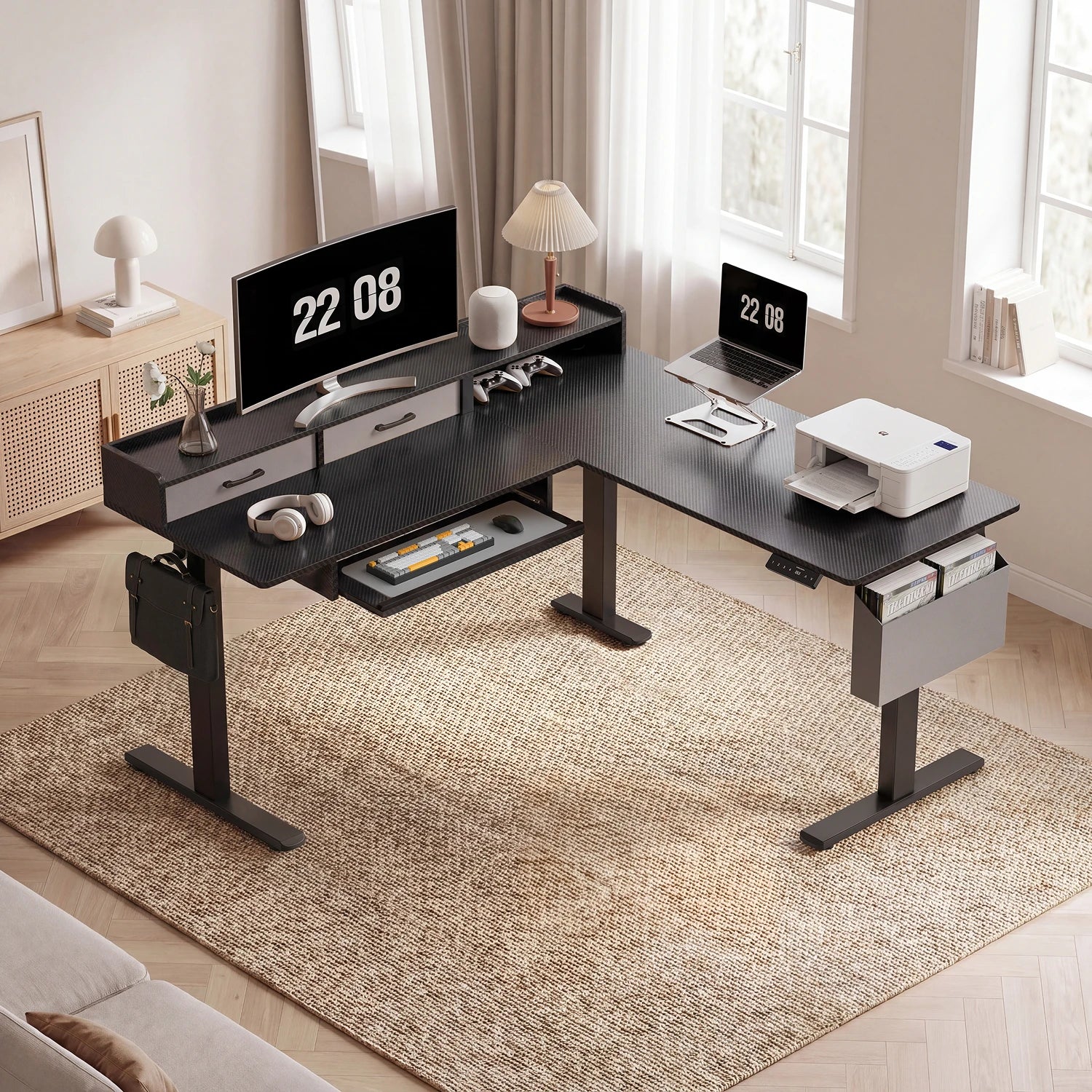 L-Shape With Keyboard Tray Standing Desk - Image 22
