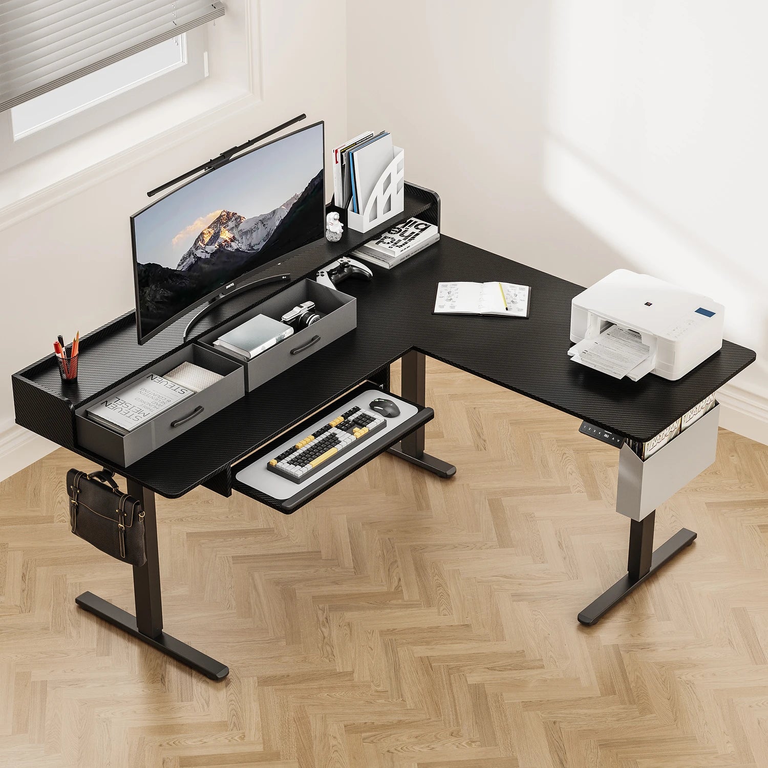 L-Shape With Keyboard Tray Standing Desk - Image 26